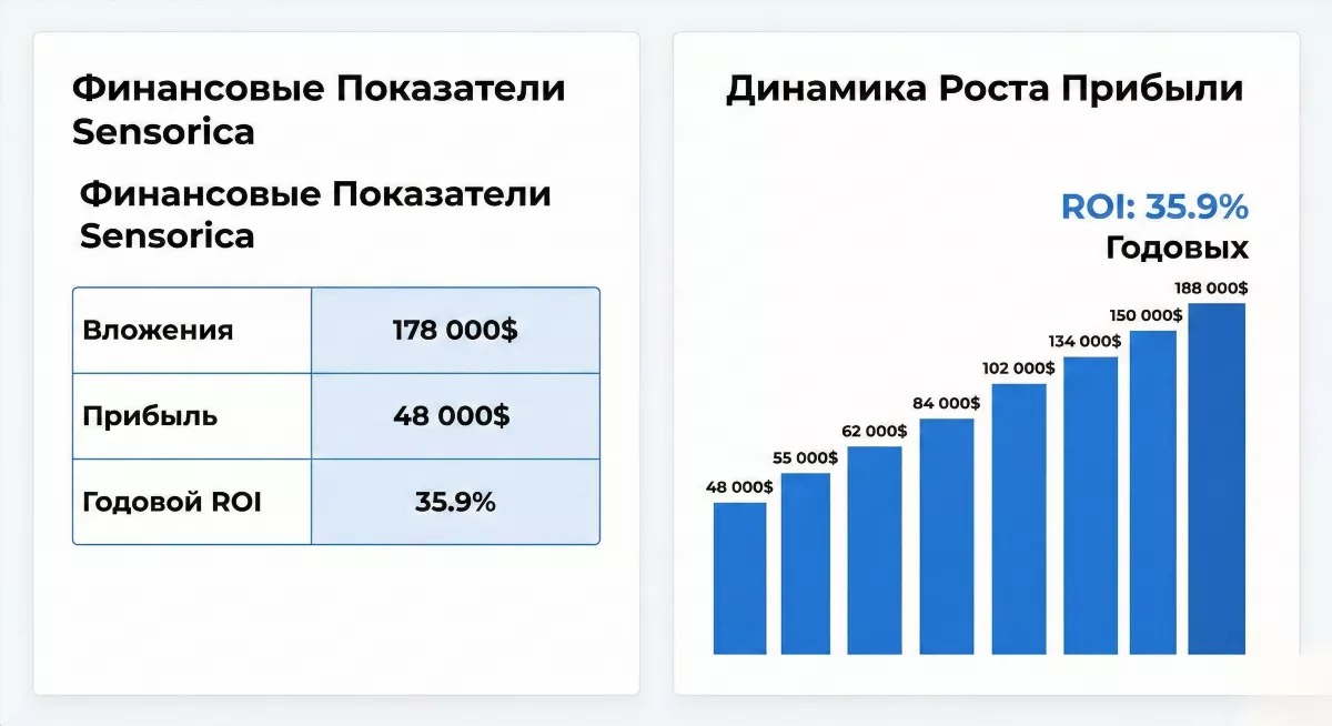 Инфографика расчета ROI виллы Sensorica на Бали