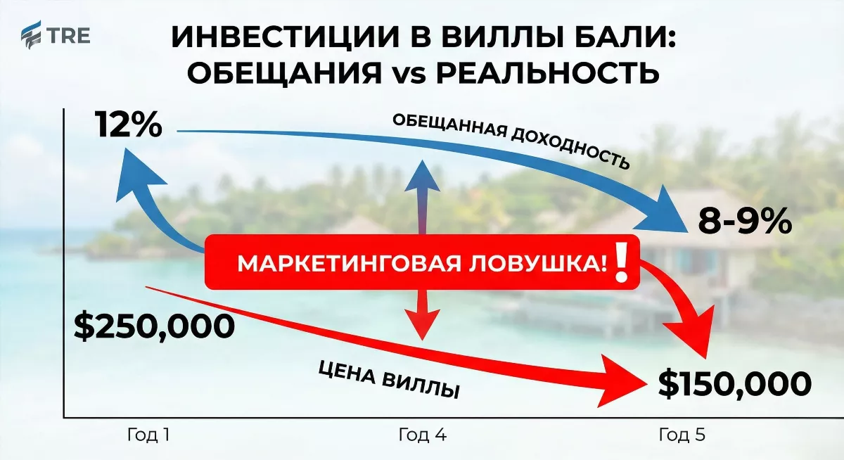 График сравнения гарантированной и реальной доходности виллы на Бали