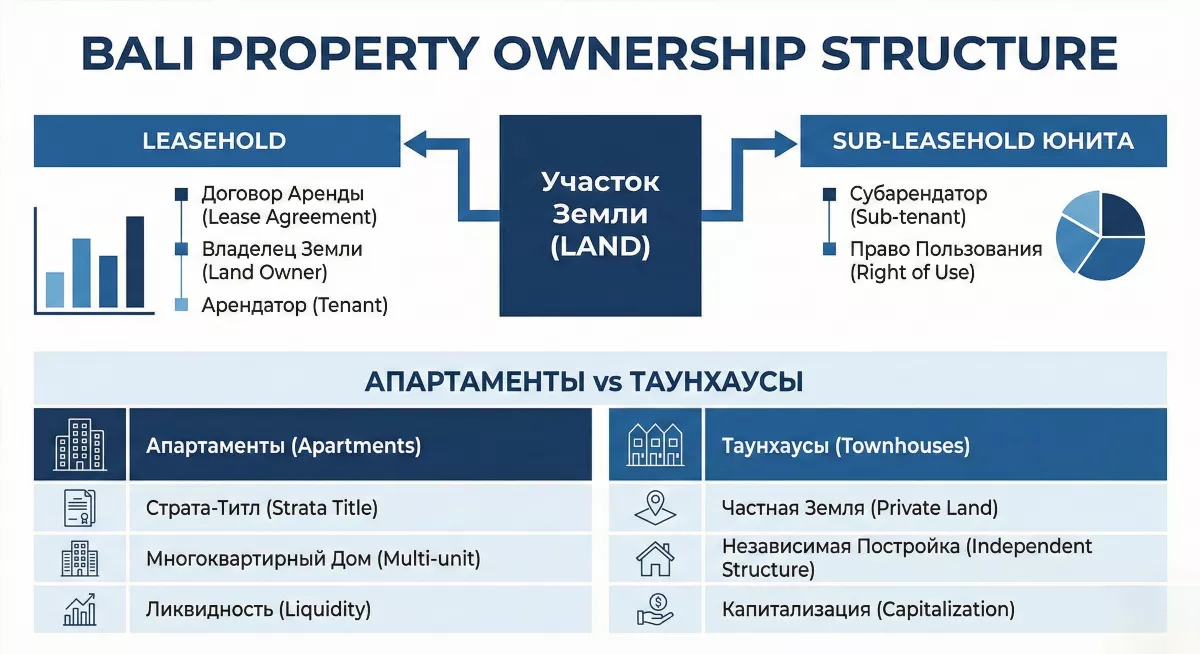 Диаграмма структуры leasehold и sub-leasehold на Бали в корпоративном стиле