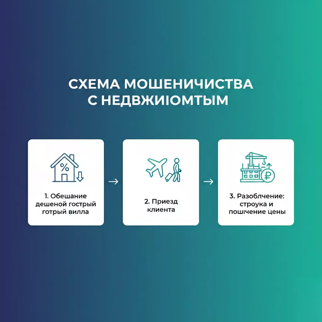 Инфографика схемы обмана при покупке виллы на Бали