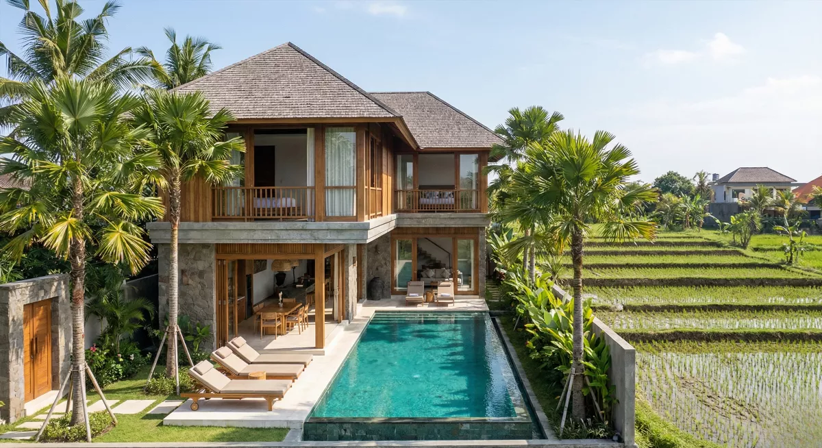 Роскошный готовый таунхаус Bali Bliss в Ченгу на Бали с приватным бассейном и видом на рисовые поля