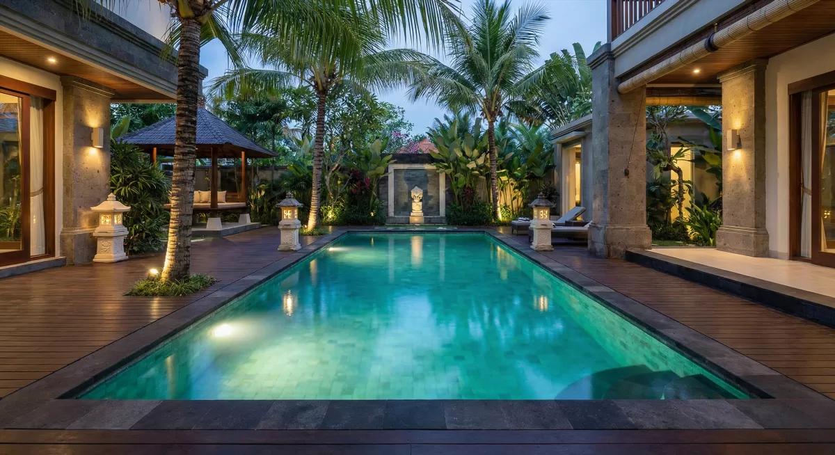 Приватный бирюзовый бассейн таунхауса Bali Bliss в Ченгу