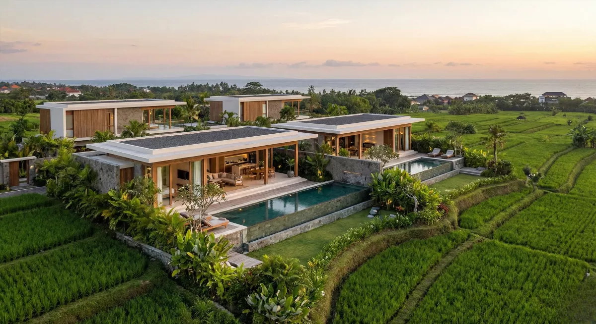 Тишина и роскошь Pantai Lima Residence в рисовых полях Чангу