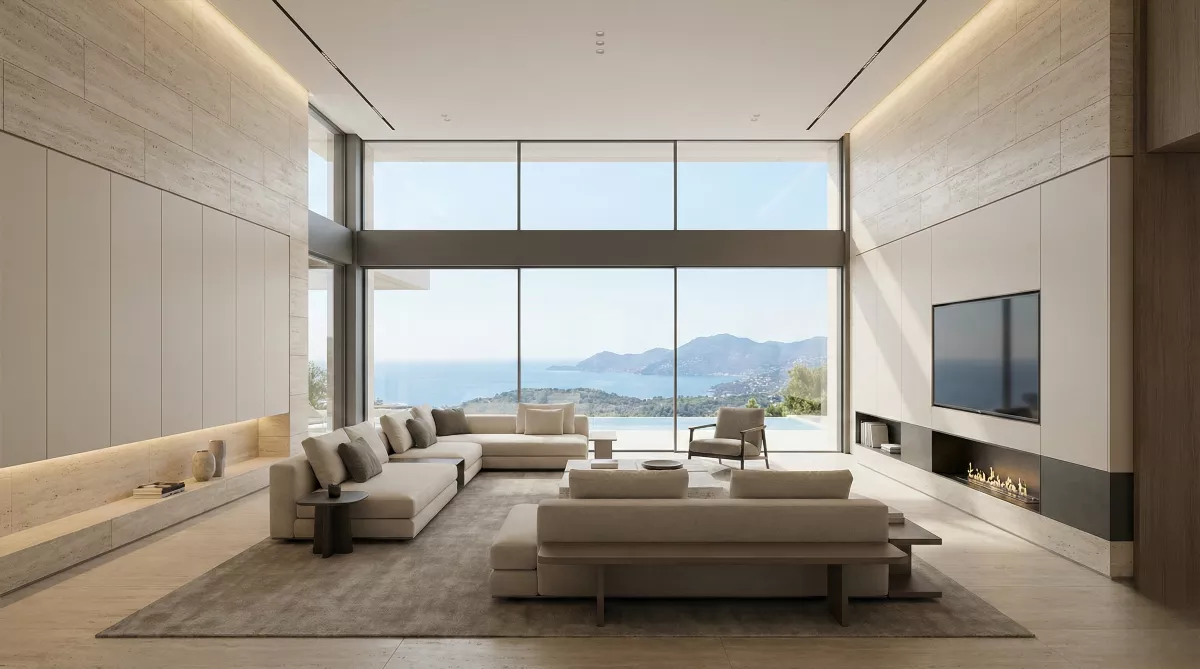Интерьер с высокими потолками и умным домом виллы LAN Lucky Villas в Kata