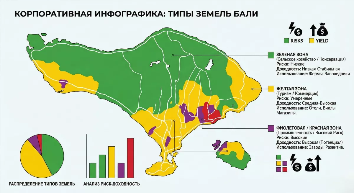Инфографика типов земель на Бали для инвесторов в недвижимость